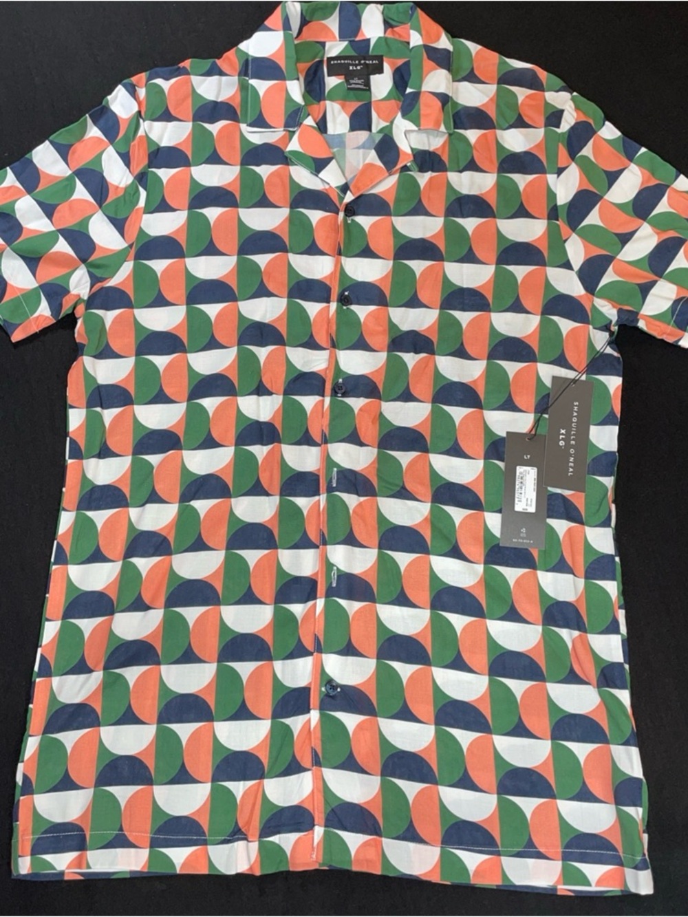 Shaq Short-Sleeve Geometric Camp Shirt - Green/Orange/Navy/White